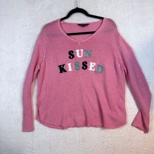 Simply Southern Sweater Sun Kissed‎ Graphic Open Knit L/XL Pink Womens